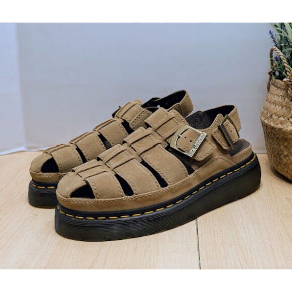 Dr. Martens Wrenlie Savannah Tan Bronx Suede Fisherman Sandals UK 7 NWOB - Picture 4 of 13